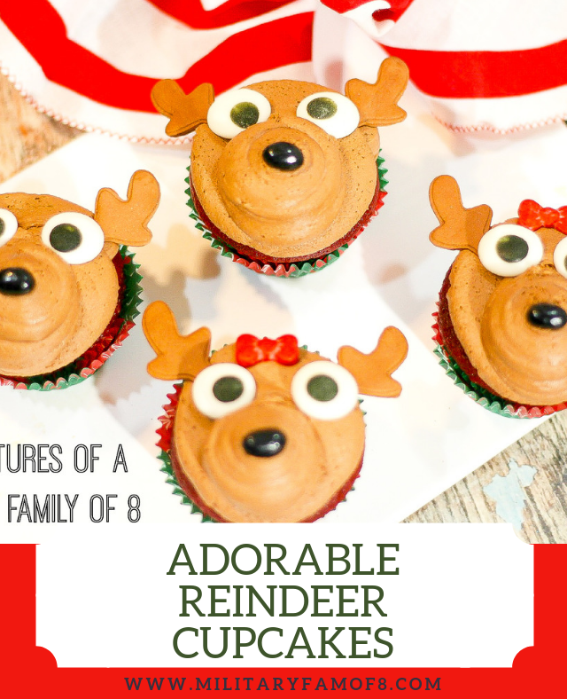 This Easy and Adorable Reindeer Cupcake Recipe uses one of my favorite frosting recipes, so it's safe to say that I love them! These reindeer cupcakes are very easy to make which makes it a fun project to make with kids. #Christmas #ChristmasCupcakes