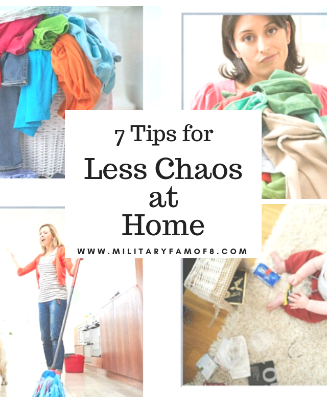 Here are 7 Tips for Less Chaos at Home and printable chore charts. As a Mom of many I have looked for and tried many methods to help with the chaos at home. Some have failed and some have been a hit. I hope that these tips help you gain some control like they helped me.