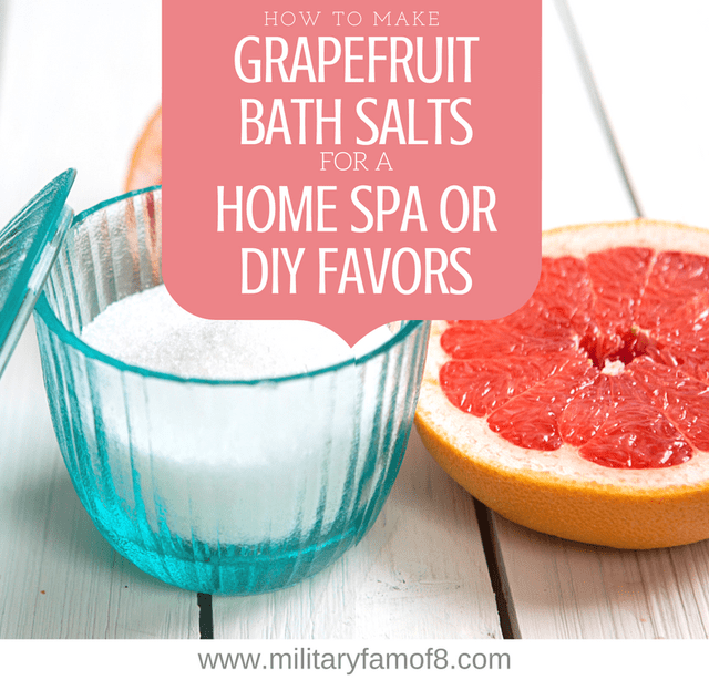 How to Make Grapefruit Bath Salts for a Home Spa or DIY Favors. This post contains the easiest and best way to make bathsalts at home, add essential oils to make your favorite scented bath salts. They are perfect for gifts and party favors.